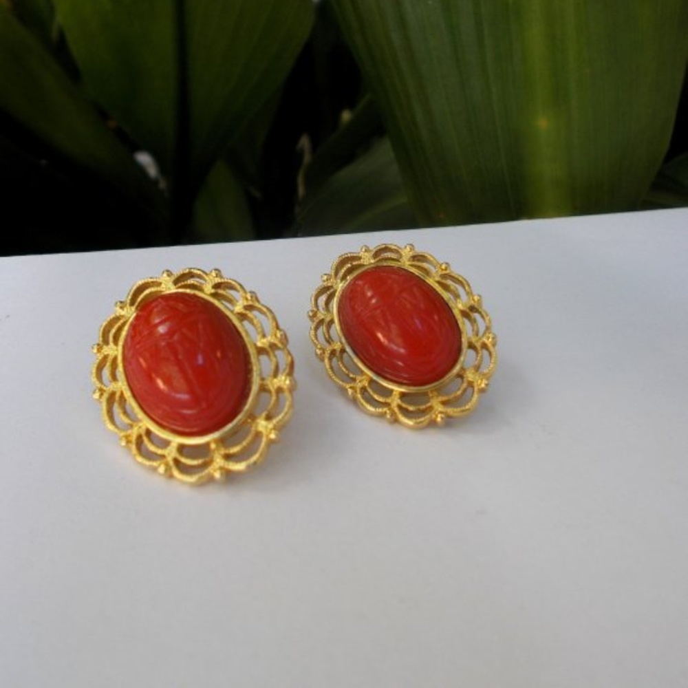 Carnelian And Gold Carnelian Egyptian Earrings
